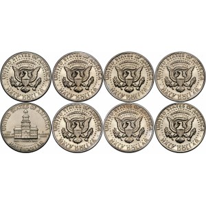 USA, Set of 8 1/2 Dollar pieces in a case