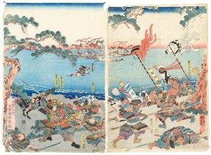 Utagawa Yoshitora (Aktywny 1836-1887), Bitwa pod Yashima, ok. 1850