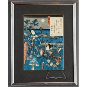TOYOKUNI III Utagawa (1786 - 1864). (Utagawa Kunisada)., Lord moon viewing. Mężczyzna oglądający księżyc.