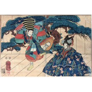 UTAGAWA Kuniyoshi (1798-1861), Postacie dwóch aktorów na scenie.