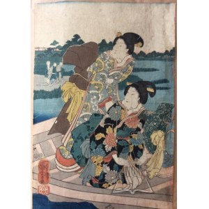 UTAGAWA Kuniyoshi (1798-1861), Postacie dwóch kobiet na łódce.