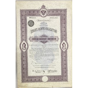 Austria Vienna 3-1/2% Loan Obligation of 200 Kronen 1897 State Pension Obligation