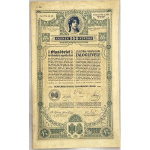 Austria Vienna 4% Mortgage Bond of 200 Kronen 1908 Austrian-Hungarian Bank