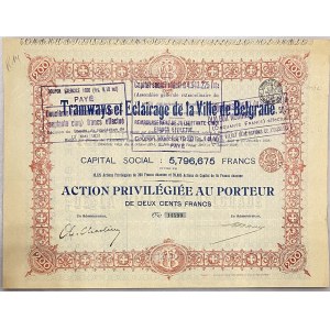 Belgium Brussels Share 200 Francs 1894 Tramways et Eclairage de la Ville de Belgrade