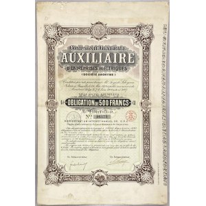 Belgium Brussels Obligation 500 Francs 1909 AUXILIAIRE