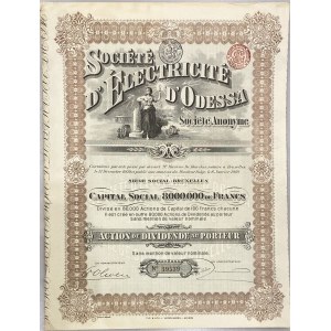 Belgium Brussels Share 100 Francs 1910 Societe d'Electricite d'Odessa