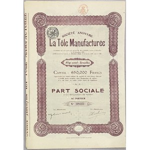 Belgium Brussels Share 250 Francs 1923 La Tole Manufacturee