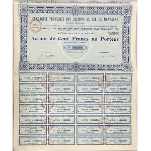 France Paris Share 100 Francs 1921 Compagnie Francaise des Chemins de fer de Montagne