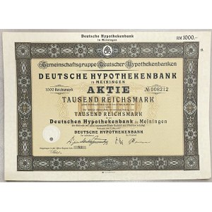 Germany Meiningen Share 1000 Reichsmark 1927 Deutsche Hypothekenbank