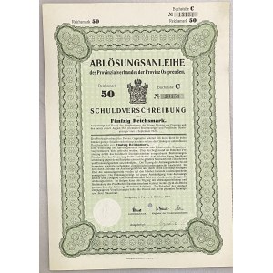 Germany East Prussia, Königsberg Loan Obligation 50 Reichsmark 1927 Ablösungsanleihe