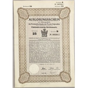 Germany East Prussia, Königsberg Obligation 25 Reichsmark 1927 Auslosungsschein