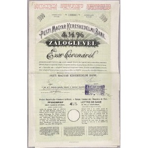 Hungary Budapest 4-1/2% Loan Obligation of 1000 Kronen 1918 Pester Ungarische Commercial-Bank