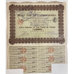 Madagascar Paris Andavakoera Gold Mining Company Ordinary Share 100 Francs 1913
