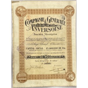 Netherlands Antwerp Share 500 Francs 1920 Compagnie Générale Anversoise