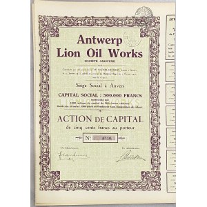 Netherlands Antwerp Share 500 Francs 1932 Antwerp Lion Oil Company
