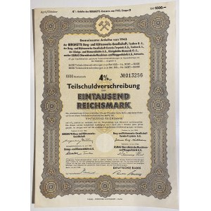 Poland Cieszyn / Teschen BERGHuTTE Mining and Smelting Company 4% Bond 1000 Reichsmarks 1943