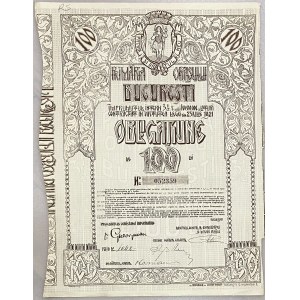 Romania Bucharest 3-1/2% Internal Loan Obligation of 100 Lei 1921 City Hall of Bucharest
