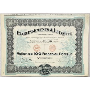 Senegal Dakar Share 100 Francs 1928 Etablissements A. Lecomte