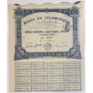 Spain Paris Salamanca Mining Company Ordinary Share 100 Francs 1908