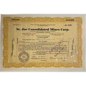 United States Delaware St. Joe Consoldated Mines Corp. Share 100 Shares 1934
