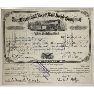 United States New York Morris and Essex Rail Road Company Share 100 Shares 1941