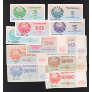 Uzbekistan 1-3-5-10-25-50-100-200-500-1000-5000-100000 Som 1992