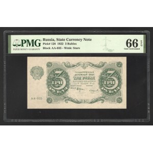 Russia - RSFSR 3 Roubles 1922 PMG 66