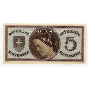 Slovakia 5 Korun 1945 Specimen