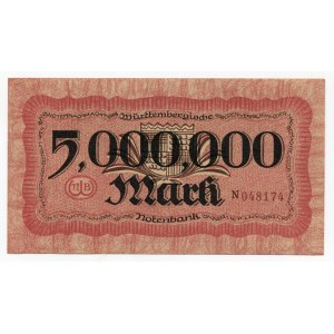 Germany - Weimar Republic 5 Millionen Mark 1923 Wurttemberg Note Issuing Bank, Stuttgart