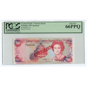 Cayman Islands 10 Dollars 1991 Specimen RARE PCGS66