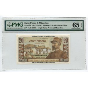 Saint Pierre and Miquelon 20 Francs 1950 RARE PMG65