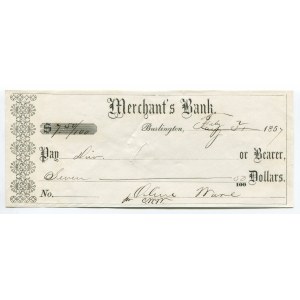 United States Burlington Merchant's Bank 7,50 Dollars 1857