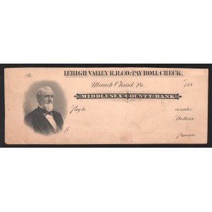 United States Lehigh Valley Railroad Company Check Proof on Card 1880