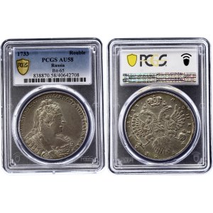 Russia 1 Rouble 1733 PCGS AU 58