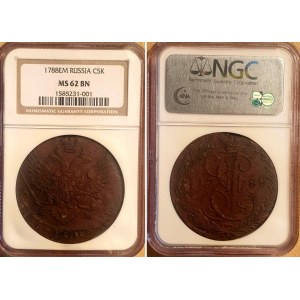 Russia 5 Kopeks 1788 EM R2 NGC MS62