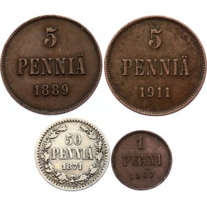 Russia - Finland Lot of 4 Coins 1871 - 1889