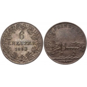 German States Frankfurt 6 Kreuzer 1853