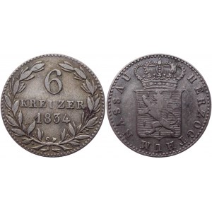 German States Nassau 6 Kreuzer 1834