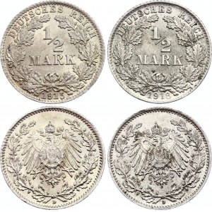 Germany - Empire 2 x 1/2 Mark 1915 & 1918 D