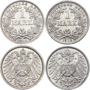 Germany - Empire 2 x 1 Mark 1914 & 1915 A & F
