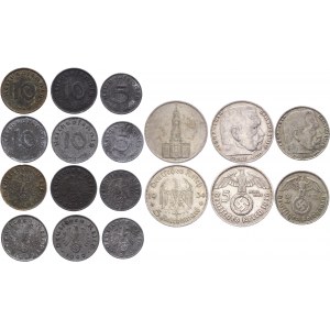Germany - Third Reich Lot of 9 Coins 1934 - 1944