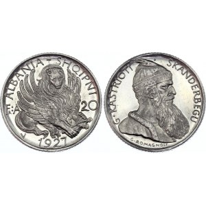 Albania 20 Franga Ari 1927 Platinum Prova