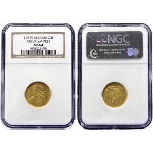 Albania 20 Franga Ari 1927 V Gold Prova NGC MS64