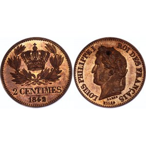France 2 Centimes 1842 Essai Barre