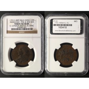 Great Britain Middlesex 1/2 Penny 1793 Token NGC AU58 BN