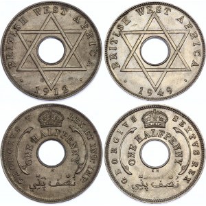 British West Africa 2 x 1/2 Penny 1912 -1949 H & KN