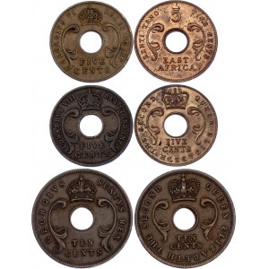 East Africa 4 x 5 Cents & 2 x 10 Cents 1936 -1964