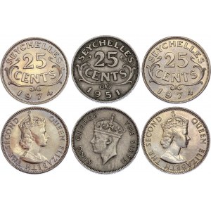 Seychelles 3 x 25 Cents 1951 -1974