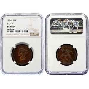 United States 10 Dollars 1874 Proof NGC PF64 RB