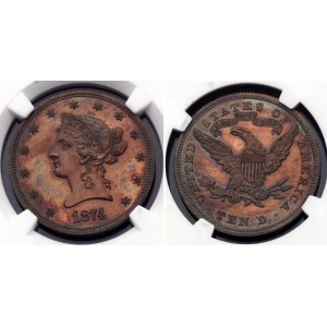 United States 10 Dollars 1874 Proof NGC PF64 RB